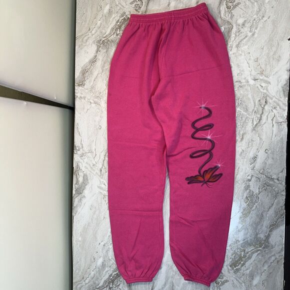 Vtg Small‎ 90’s Sweatpants Custom Butterfly Graphic Airbrush Hot Pink Joggers - Picture 1 of 6